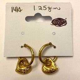 14kt Gold Dainty Hoops With Heart Charms