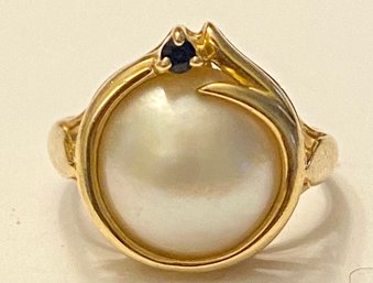 14kt Gold, Mabe Pearl, And Sapphire Ring