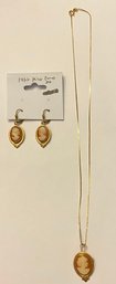 14kt Gold Milor Cameo Earrings And Necklace Set