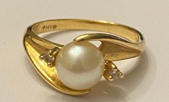 14kt Plumb Gold, Pearl, And Diamond Ring