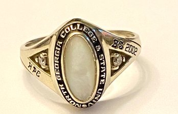 14kt White Gold,Opal,And Diamond Georgia College And State University Class Ring