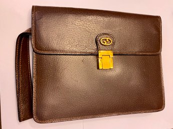 Vintage Gucci Brown Leather Clutch With Dustbag