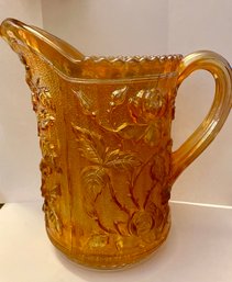 Imperial Carnival Glass Pitcher In Marigold Luster Rose