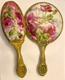 Antique German Silver Art Nouveau Hair Brush And Hand Mirror Set