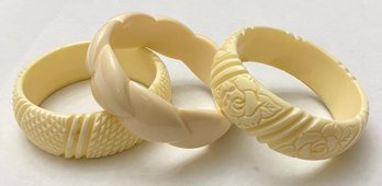 Vintage Carved Bangle Bracelets, Set Of 3