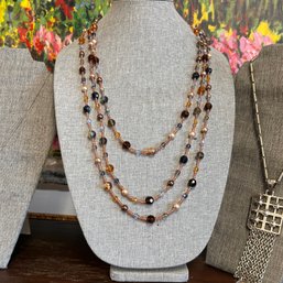 Vintage Extra Long Beaded Necklace , Aurora Borealis Crystal Beads, Vintage Costume Jewelry