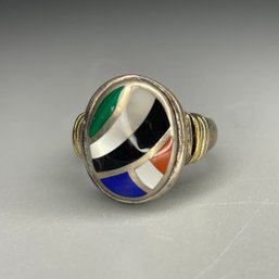 Ashe Grossbardt Multi Gemstone Inlaid Ring 18k Gold  Sterling Silver