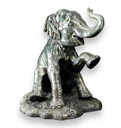VINTAGE MEXICO .999 STERLING PLATED SCULPTURE OF A SEATED ELEPHANT