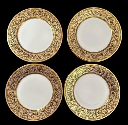 SET OF 12 MAGNIFICANT LIMOGES GILT GOLD AND BLACK SUPERIEUR FRENCH DINNER PLATE