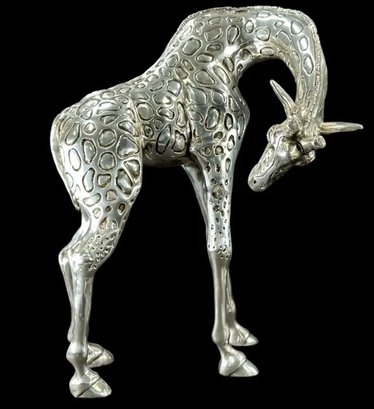 VERY LARGE MEXICO D'ARGENTA STERLING SILVER PLATED GIRAFFE SCULPTURE