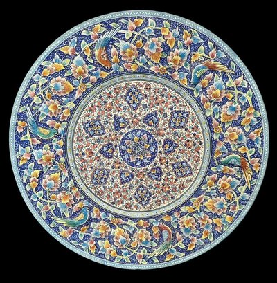 VINTAGE IRANIAN HAND PAINTED ENAMEL PLATE SIGNED