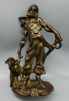 OLD HEAVY BRONZE STATUE OF A PIRATE AND MONKEY STATUE SCULPTURE