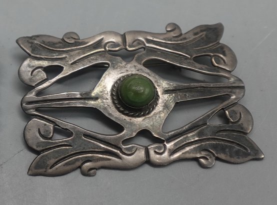 ANTIQUE MEXICAN TAXCO SILVER TURQUOISE BROOCH PIN