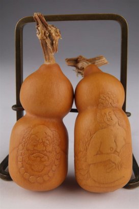 PAIR OF CHINESE EROTIC GOURDS SCULPTURE