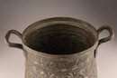 ISLAMIC 18/19 CENTURY MAGNIFICENT SILVER ON COPPER POT WITH RELIEF DESIGNS