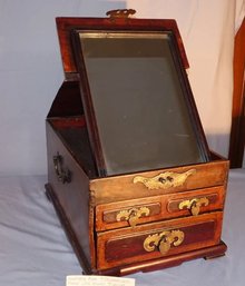 BEAUTIFUL 19c CHINESE HARD WOOD VANITY JEWELRY BOX