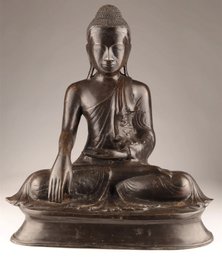 LARGE  BRONZE SEATED SHAKYAMUNI BUDDHA BUDDHIST TIBETAN STATUE SCULPTURE