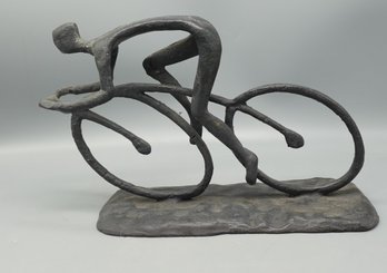 VINTAGE MODERNIST METAL CYCLIST SCULPTURE STATUE