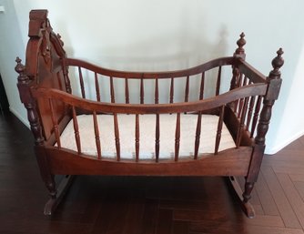 BURLED WALNUT 19c VICTORIAN CHILDS BED CRIB DOLL