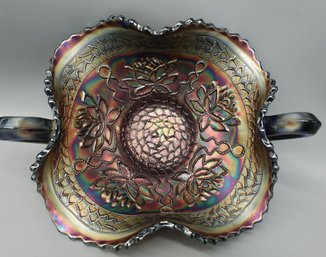 EARLY CARNIVAL ART GLASS BOWL DISH WITH HANDLES