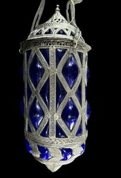BEAUTIFUL MOROCCAN COBALT BLUE GLASS LANTERN CHANDELIER LAMP