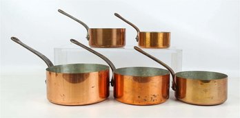 SET OF FIVE BEAUTIFUL SIGNED FRENCH COPPER POTS