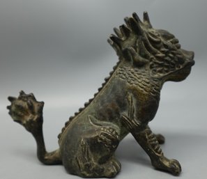 VERY EARLY CHINESE ASIAN BRONZE TEMPLE GURDIAN BEAST DRAGON STATUE