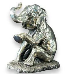 VINTAGE MEXICO .999 STERLING PLATED SCULPTURE OF A SEATED ELEPHANT