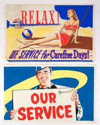 TWO VINTAGE ADVERTISING 1950s AMERICAN GAS STATION POSTERS