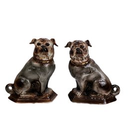 EARLY PAIR OF STAFFORDSHIRE DOG STATUES WITH GLASS EYES