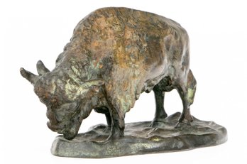 ANTIQUE CARL KAUBA SIGNED AUSTRIAN VIENNA GESCHUTZT COLD PAINTED BRONZE BULL STATUE SCULPTURE