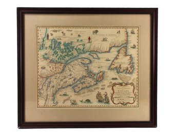 ANTIQUE JACQUES BELLIN HAND COLORED ENGRAVED MAP OF CANADA