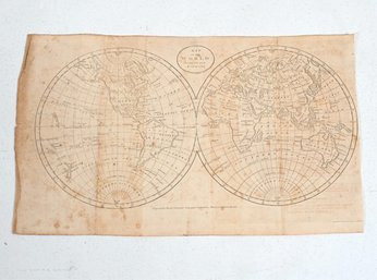 ANTIQUE C. 1793 ENOCH GRIDLEY WORLD MAP ENGRAVING