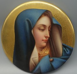 ANTIQUE OIL ON PORCELAIN RELIGIOUS PAINTING OF MADONNA