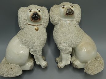 ANTIQUE EARLY PAIR OF STAFFORDSHIRE DOG STATUE