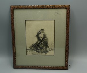 REMBRANDT LITHOGRAPH SELF PORTRAIT FRAMED ETCHING