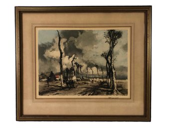 ANTIQUE FRENCH SIGNED FERDINAND JEAN LUIGINI IMPRESSIONIST COLOR ETCHING