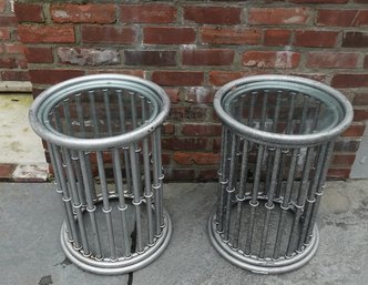 PAIR OF INDOOR OUTDOOR METAL SIDE TABLES