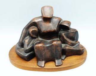 MANNER OF LYNN CHADWICK VINTAGE TERRACOTTA MID CENTURY SEMI ABSTRACT SCULPTURE OF SEATED FAMILY