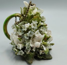 RARE EARLY CHELSEA PORCELAIN FLORAL ENCRUSTED SCENT PERFUME BOTTLE