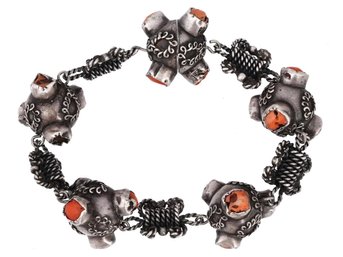 DAVID YURMAN STERLING SILVER CARNELIAN LINK BRACELET