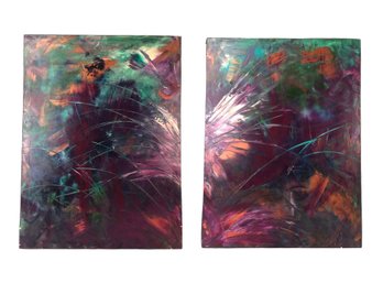 SIGNED LARGE DIPTYCH ABSTRACT OIL ON CANVAS PAINTING