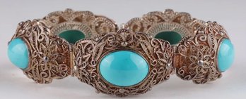 VINTAGE CHINESE SILVER AND TURQUOISE BRACELET MARKED