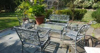 VINTAGE OUTDOOR METAL GLASS LOUNGE AREA CHAIRS,SOFA, COFFEE TABLE FURNITURE