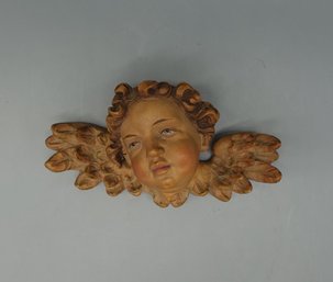 VINTAGE HAND CARVED WOOD CHERUB HEAD BUST