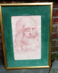 ANTIQUE LEONARDO DA VINCI EARLY SELF PORTRAIT STONE LITHOGRAPH FRAMED ALINARI BROTHERS