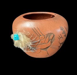 Navajo Pottery Signed Emily Blackhorse 3 X 3.5