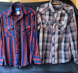 Lot Of 2 Mens Medium Pro Tag And Wrangler Snap Button Western  Shirts