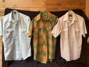 3 Short Sleeve Mens Medium Western Snap Button Shirts