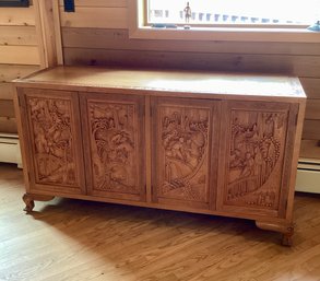 Carved Asian Buffet With Shelves
